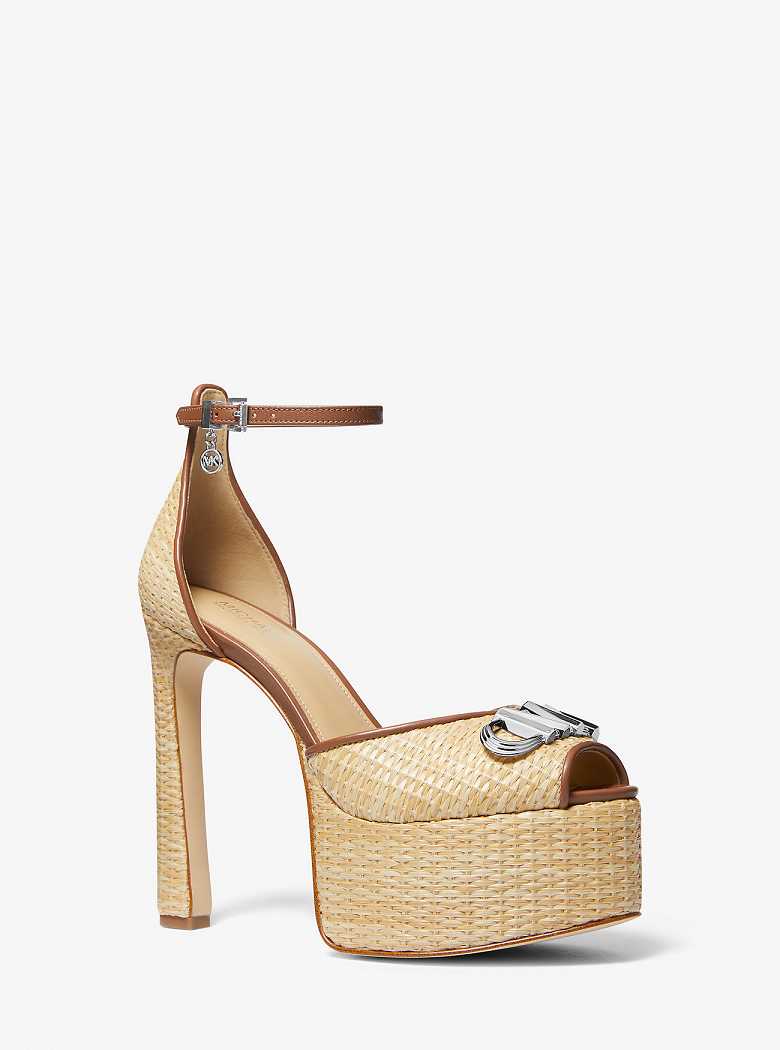 Michaelkors Martina Straw Peep-Toe Platform Bege | SN-MK27643