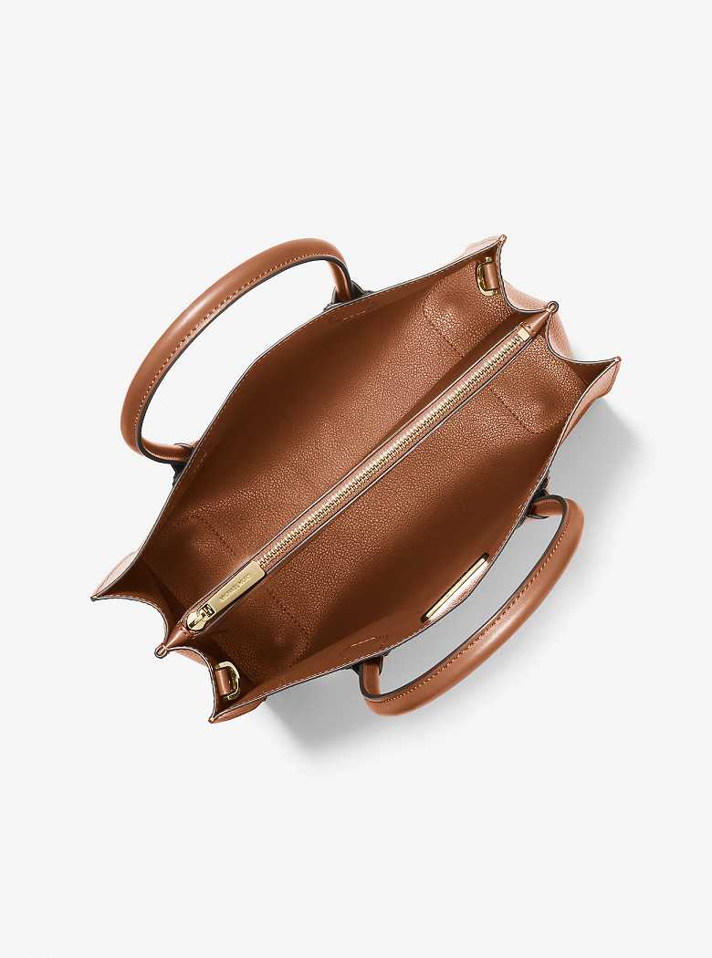 Michaelkors Mercer Large Pebbled Leather Accordion Marrom | SN-MK27381