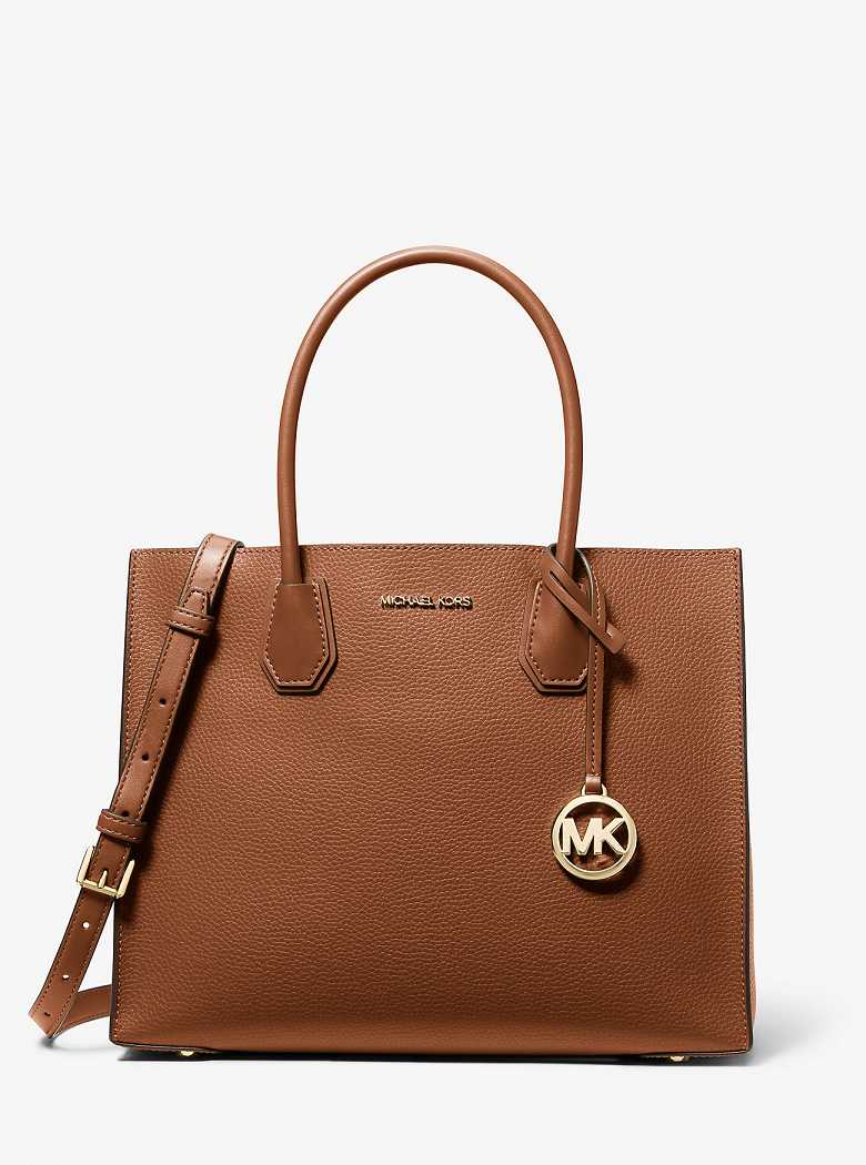 Michaelkors Mercer Large Pebbled Leather Accordion Marrom | SN-MK27381