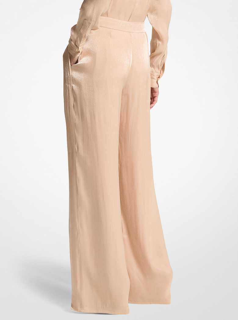 Michaelkors Metallic Crinkled Double Georgette Wide-Leg Caqui | SN-MK26546