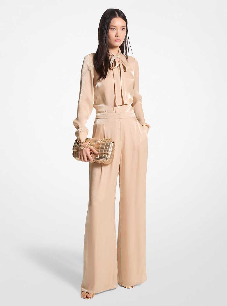 Michaelkors Metallic Crinkled Double Georgette Wide-Leg Caqui | SN-MK26546