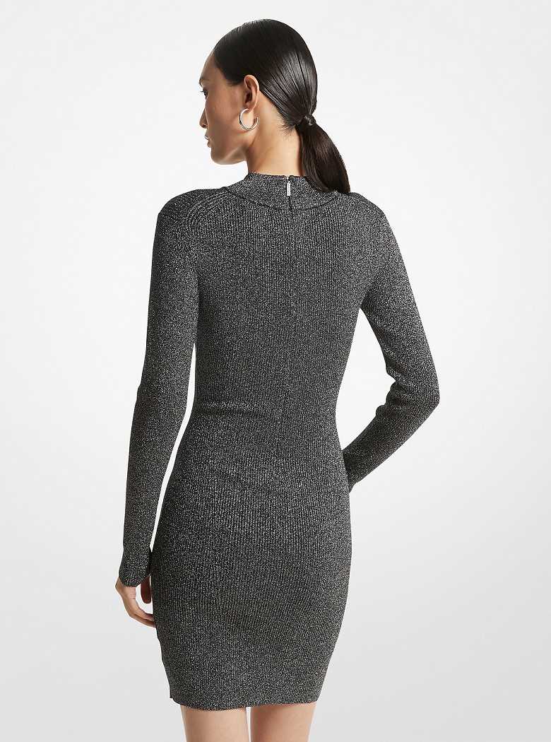 Michaelkors Metallic Ribbed Stretch Knit Mock Neck Pretas Prateadas | SN-MK26689