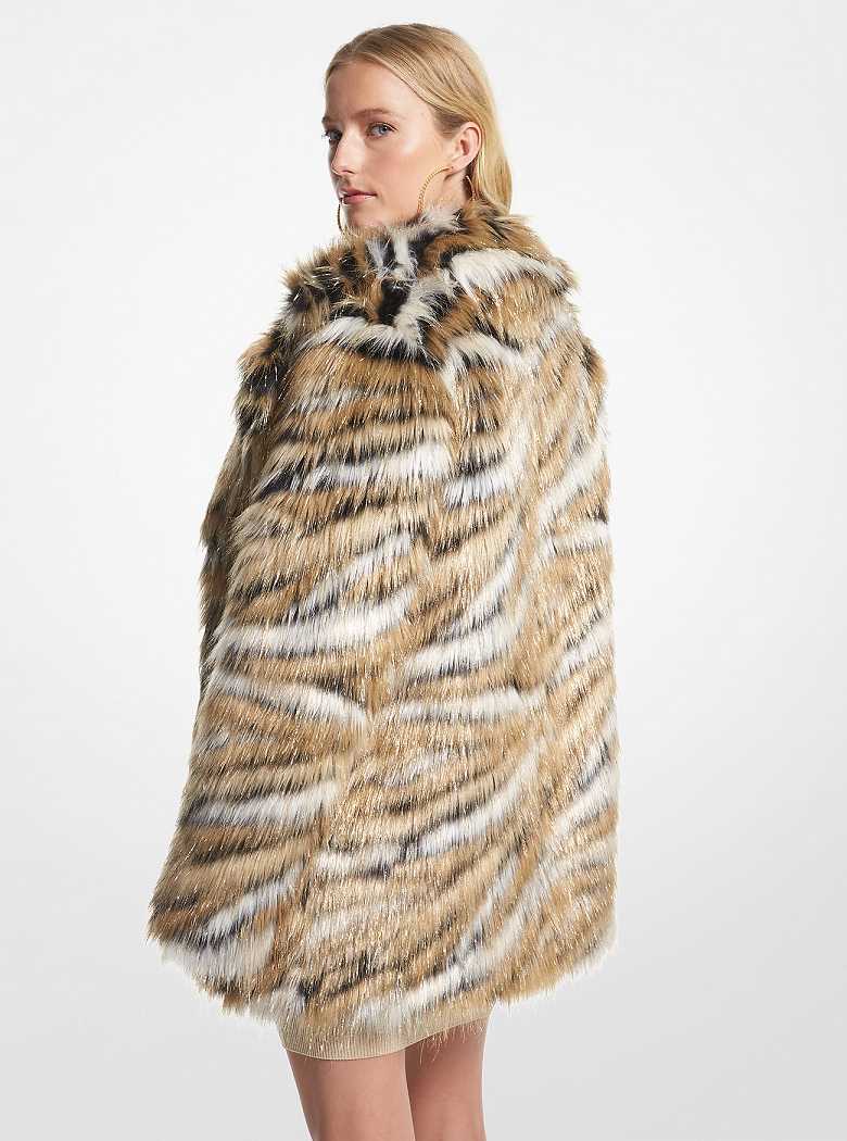Michaelkors Metallic Tiger Jacquard Faux Fur Caqui | SN-MK26617