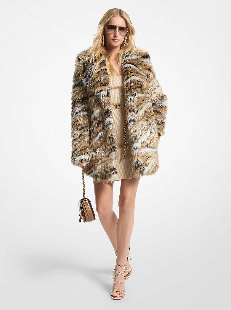 Michaelkors Metallic Tiger Jacquard Faux Fur Caqui | SN-MK26617