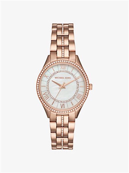 Michaelkors Mini Lauryn Pavé Rose Gold-Tone Watch Rosa Douradas | SN-MK28438
