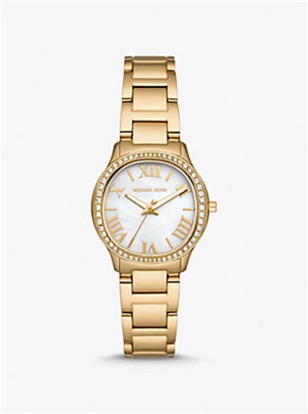 Michaelkors Mini Sage Pavé Gold-Tone Watch Douradas | SN-MK28406