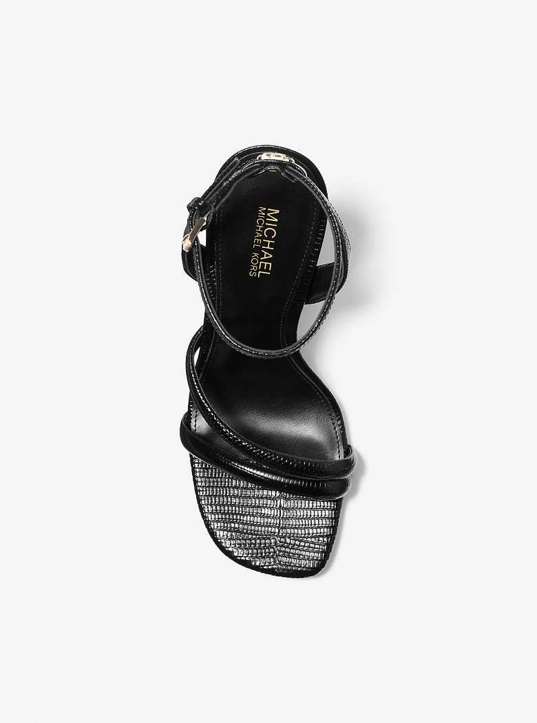 Michaelkors Nadina Lizard Embossed Leather Pretas | SN-MK27535