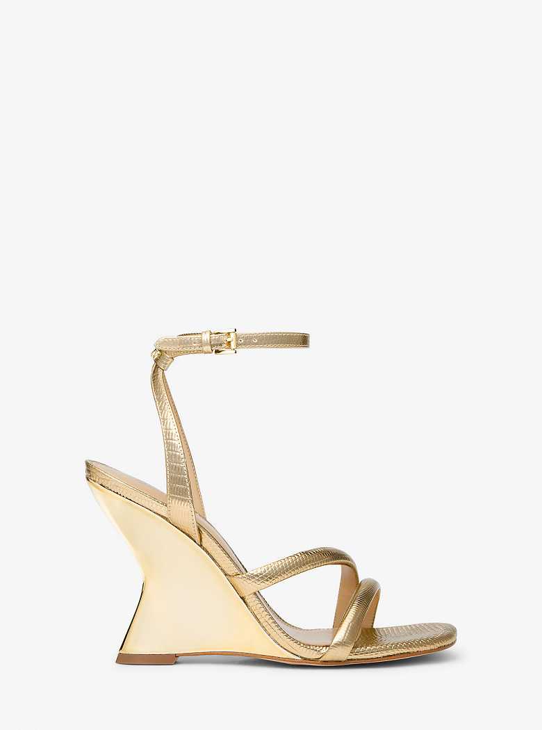 Michaelkors Nadina Metallic Lizard Embossed Leather Douradas | SN-MK27596