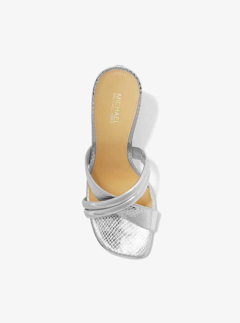 Michaelkors Nadina Metallic Snake Embossed Leather Prateadas | SN-MK27597