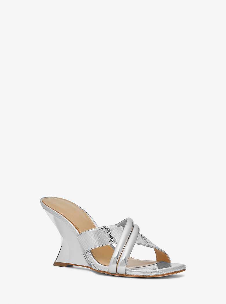 Michaelkors Nadina Metallic Snake Embossed Leather Prateadas | SN-MK27597