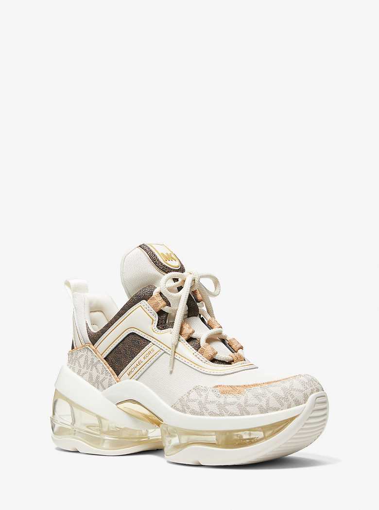 Michaelkors Olympia Extreme Two-Tone Logo and Canvas Creme | SN-MK27436
