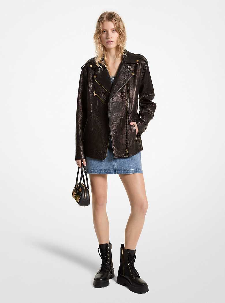 Michaelkors Oversized Crinkled Leather Pretas | SN-MK26634