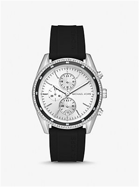 Michaelkors Oversized Hadyn Pavé Silver-Tone Watch Pretas | SN-MK28357