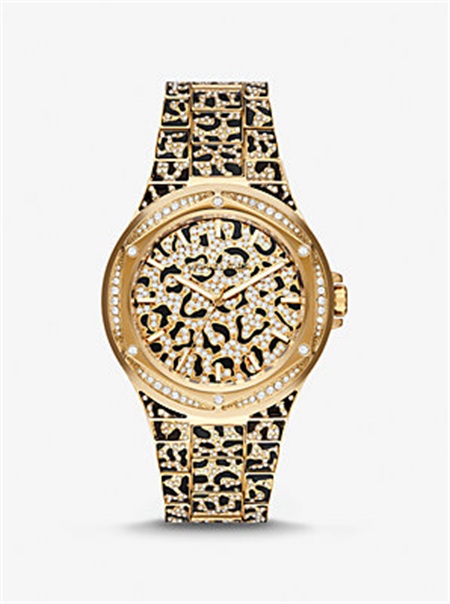 Michaelkors Oversized Lennox Animal Pavé Gold-Tone Watch Douradas | SN-MK28333