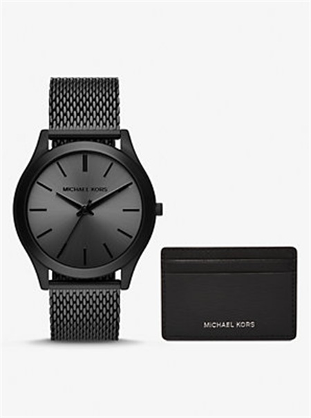Michaelkors Oversized Slim Runway Black-Tone Watch and Card Case Gift Set Pretas | SN-MK28396