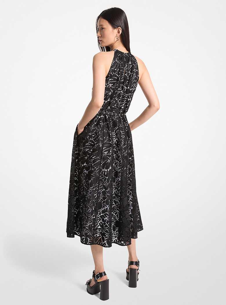 Michaelkors Palm Lace Belted Halter Pretas | SN-MK26677