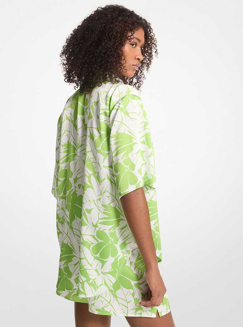 Michaelkors Palm Print Satin Cabana Shirt Verdes | SN-MK26507