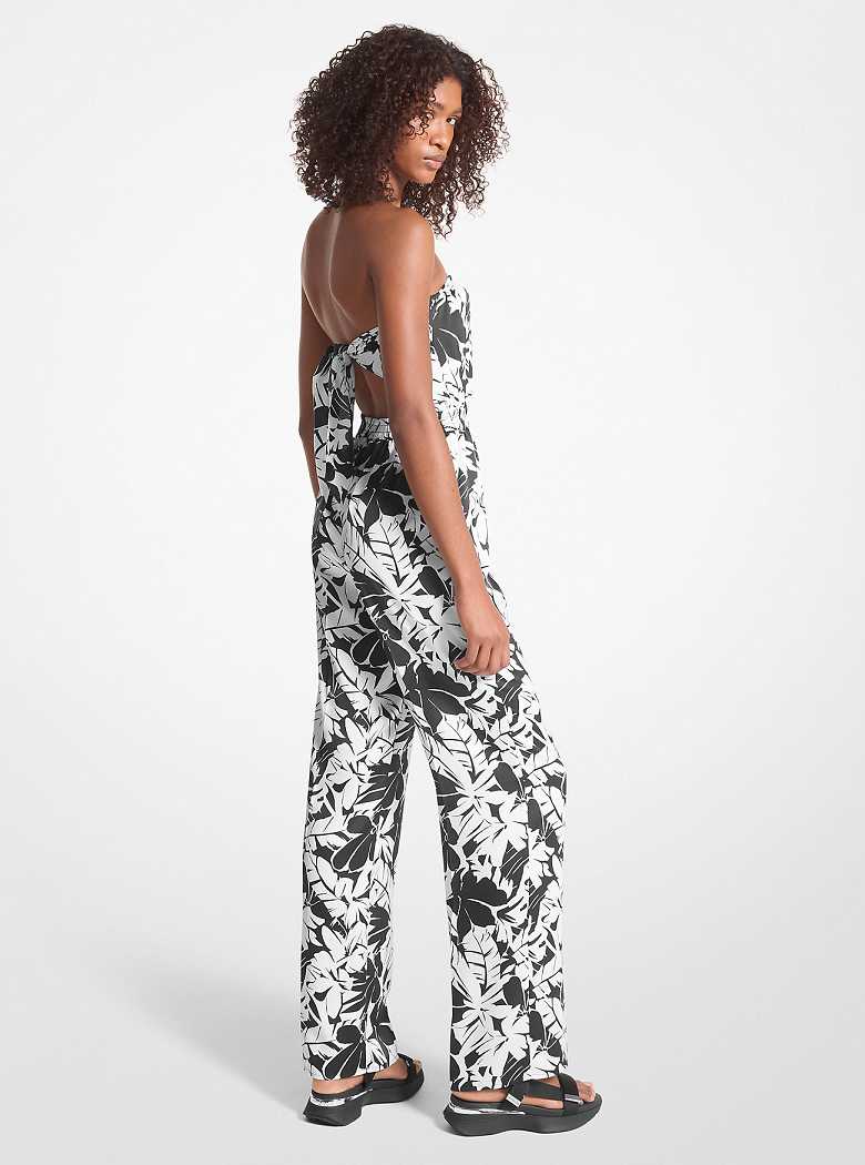 Michaelkors Palm Print Satin Tie-Back Pretas Branco | SN-MK26747