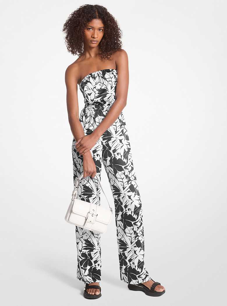 Michaelkors Palm Print Satin Tie-Back Pretas Branco | SN-MK26747