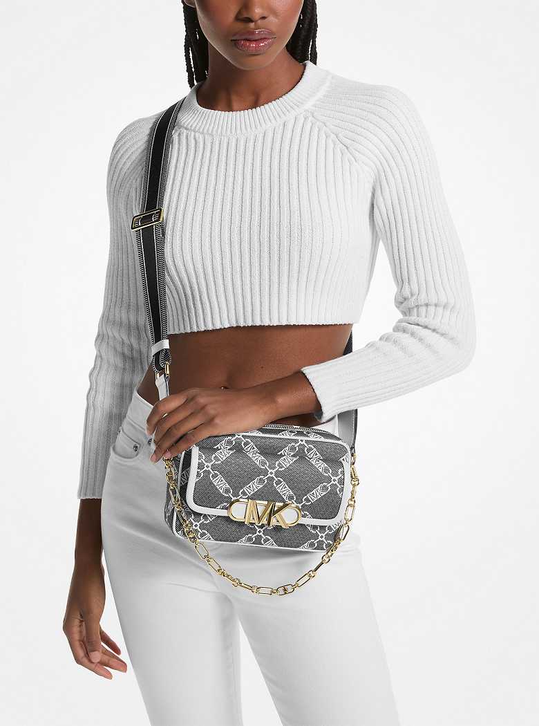 Michaelkors Parker Medium Empire Logo Jacquard Pretas Branco | SN-MK27143