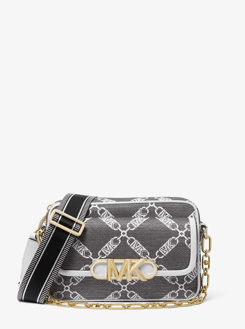 Michaelkors Parker Medium Empire Logo Jacquard Pretas Branco | SN-MK27143
