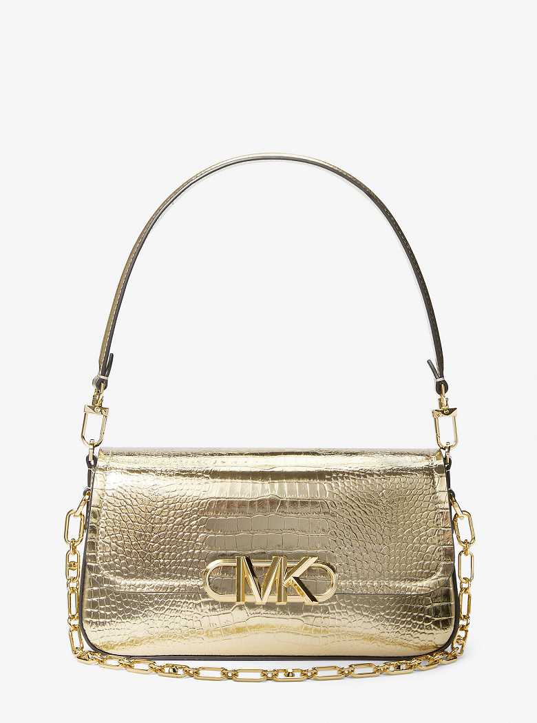 Michaelkors Parker Medium Metallic Crocodile Embossed Leather Douradas | SN-MK27044