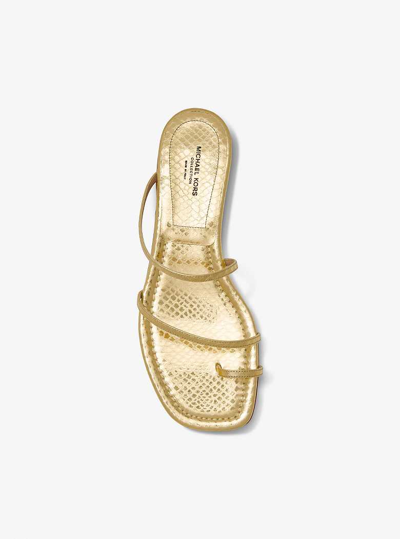 Michaelkors Patti Metallic Python Embossed Leather Douradas | SN-MK27702