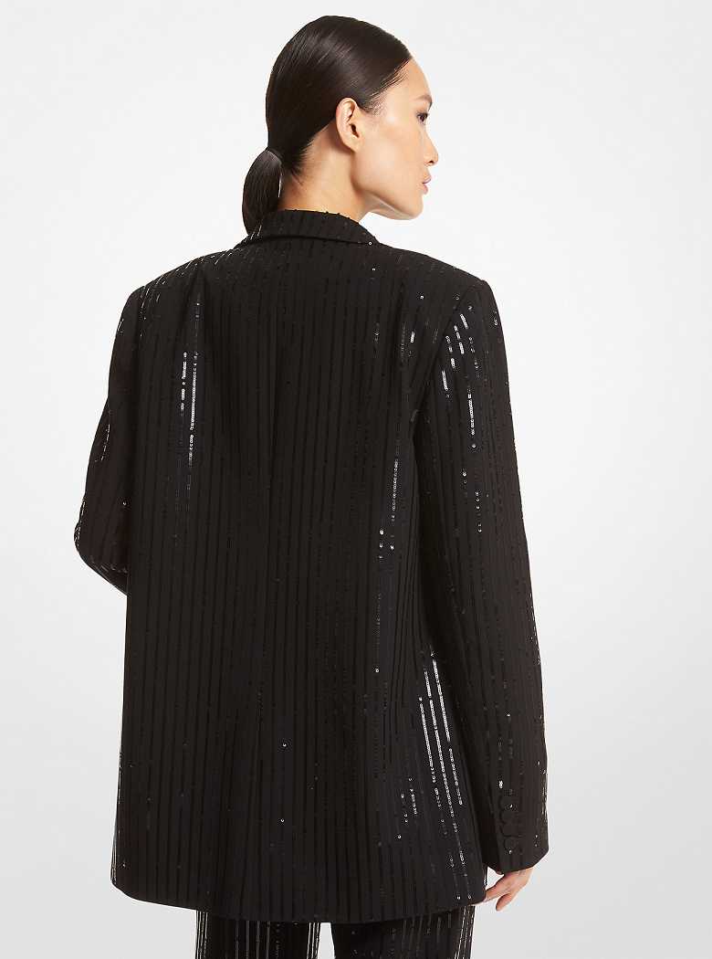 Michaelkors Pinstripe Sequined Crepe Boyfriend Pretas | SN-MK26606