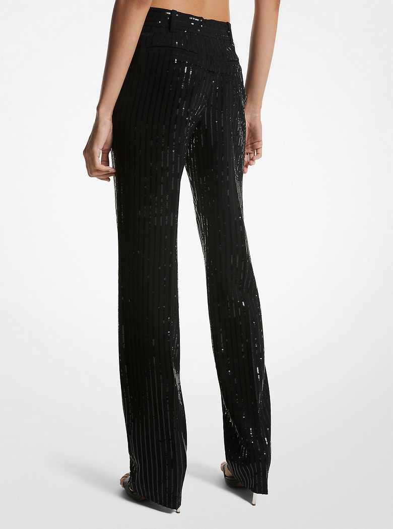 Michaelkors Pinstripe Sequined Crepe Straight-Leg Pretas | SN-MK26556