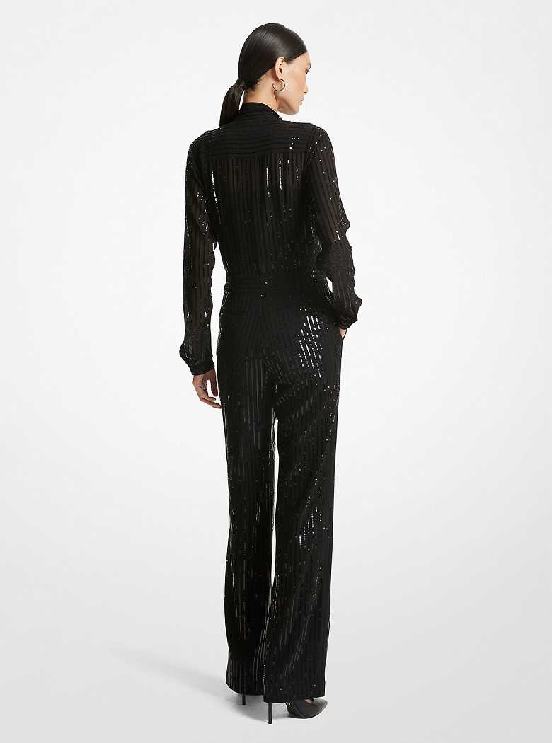 Michaelkors Pinstripe Sequined Georgette Pretas | SN-MK26752