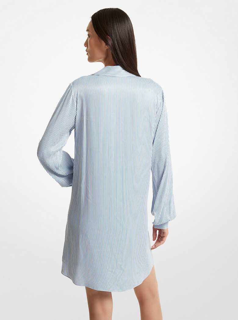Michaelkors Pinstriped Satin Belted Azuis | SN-MK26711