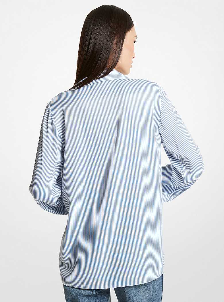 Michaelkors Pinstriped Satin Blouse Azuis | SN-MK26528