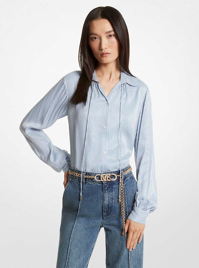 Michaelkors Pinstriped Satin Blouse Azuis | SN-MK26528