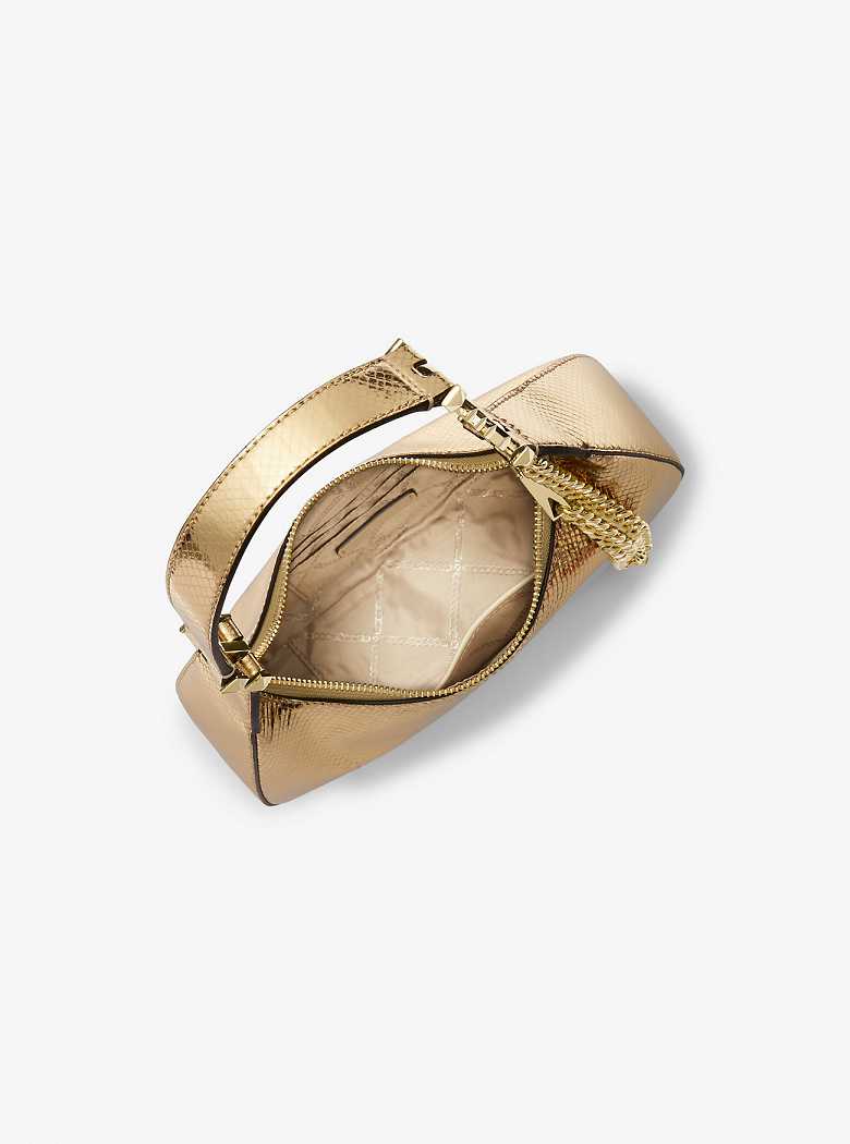 Michaelkors Piper Small Metallic Snake Embossed Leather Douradas | SN-MK27048