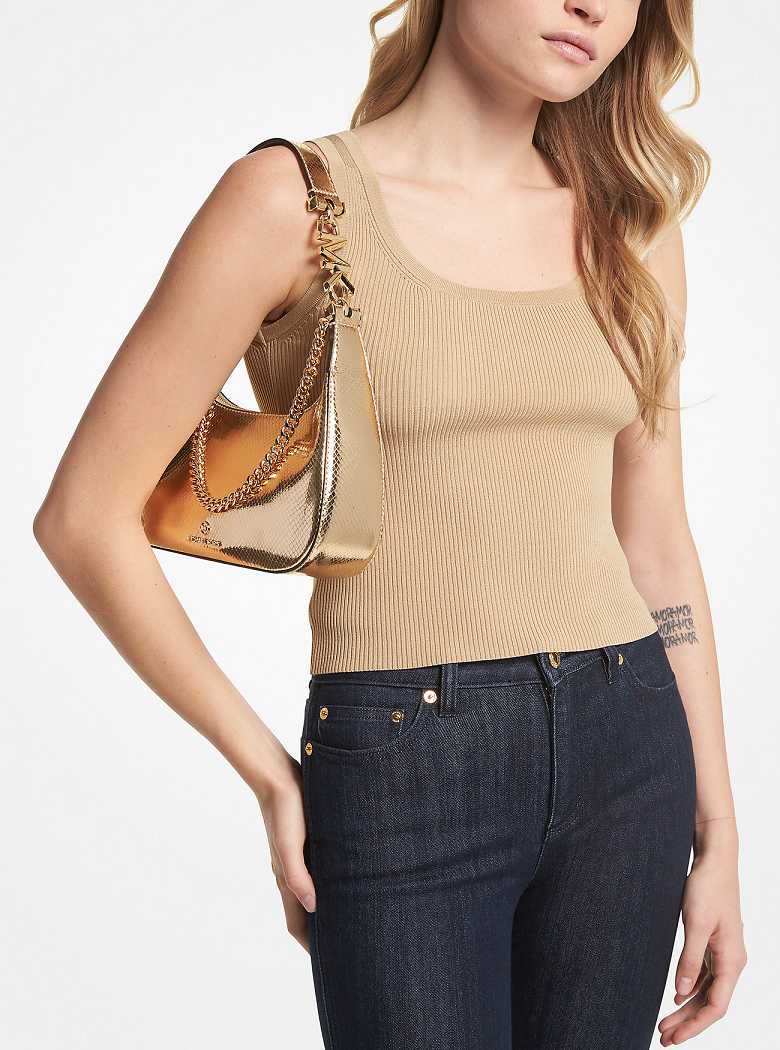 Michaelkors Piper Small Metallic Snake Embossed Leather Douradas | SN-MK27048