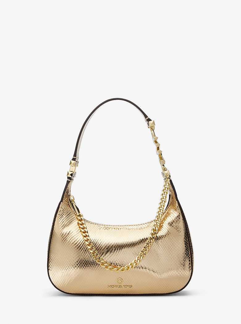 Michaelkors Piper Small Metallic Snake Embossed Leather Douradas | SN-MK27048