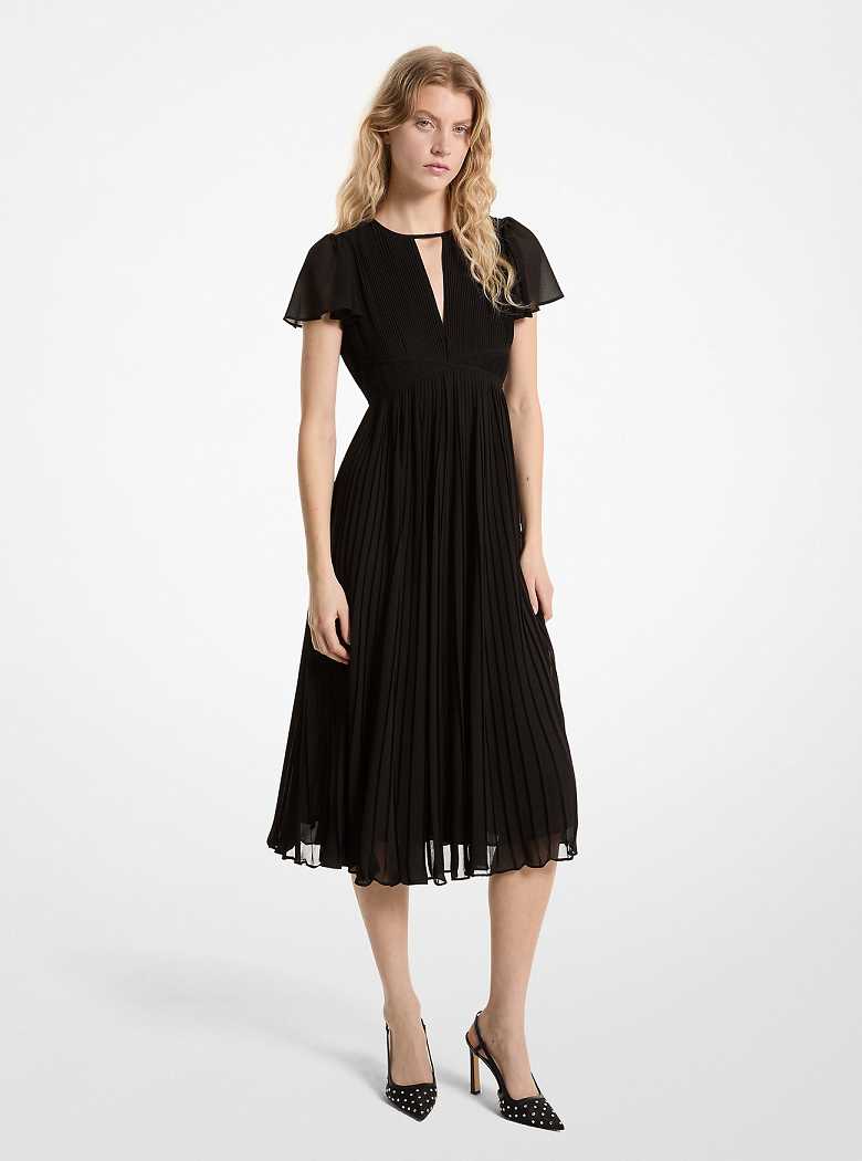 Michaelkors Pleated Georgette Midi Pretas | SN-MK26687