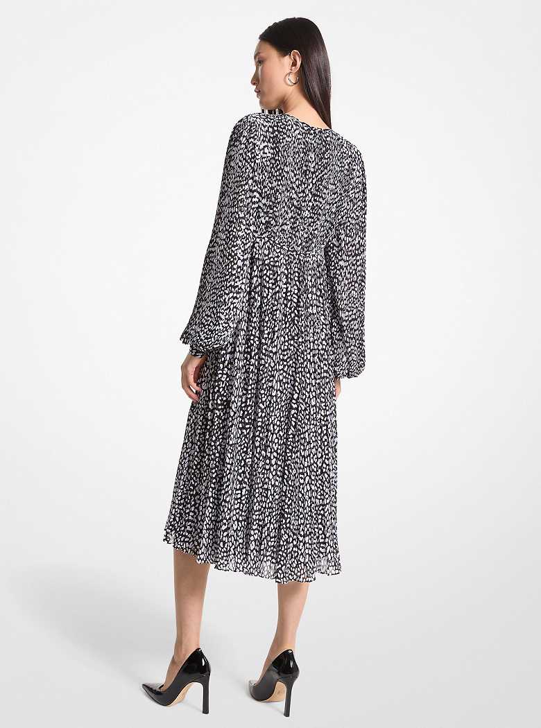 Michaelkors Pleated Leopard Print Georgette Midi Pretas Branco | SN-MK26665