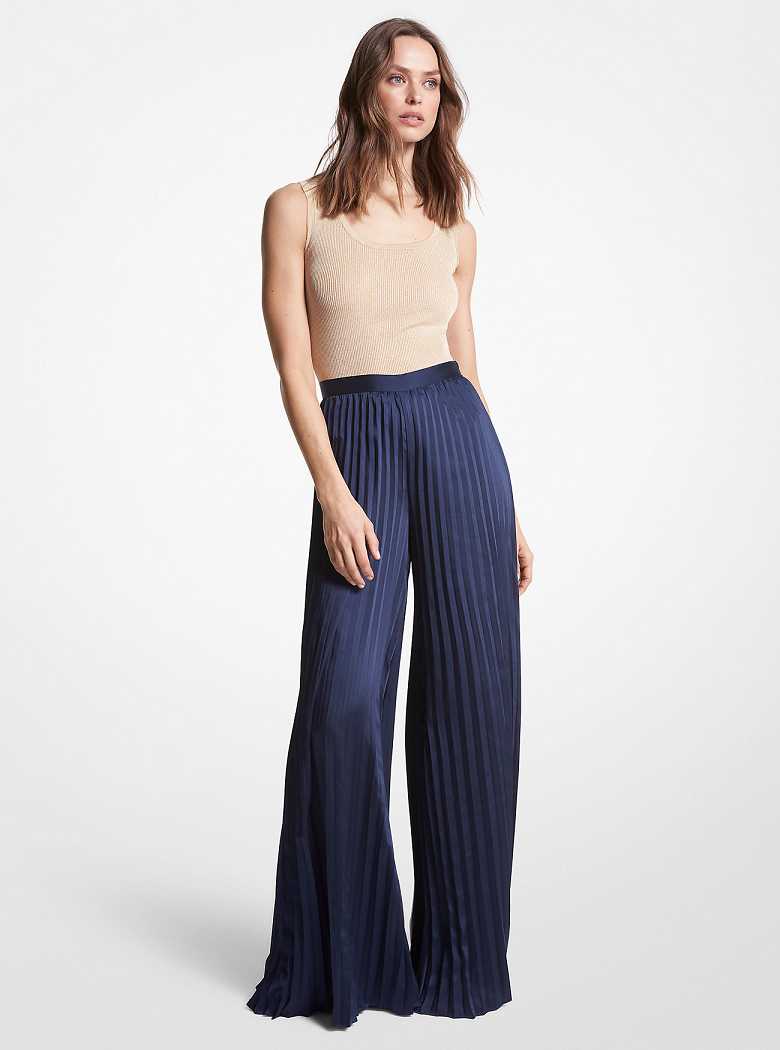 Michaelkors Pleated Satin Wide-Leg Azuis | SN-MK26545