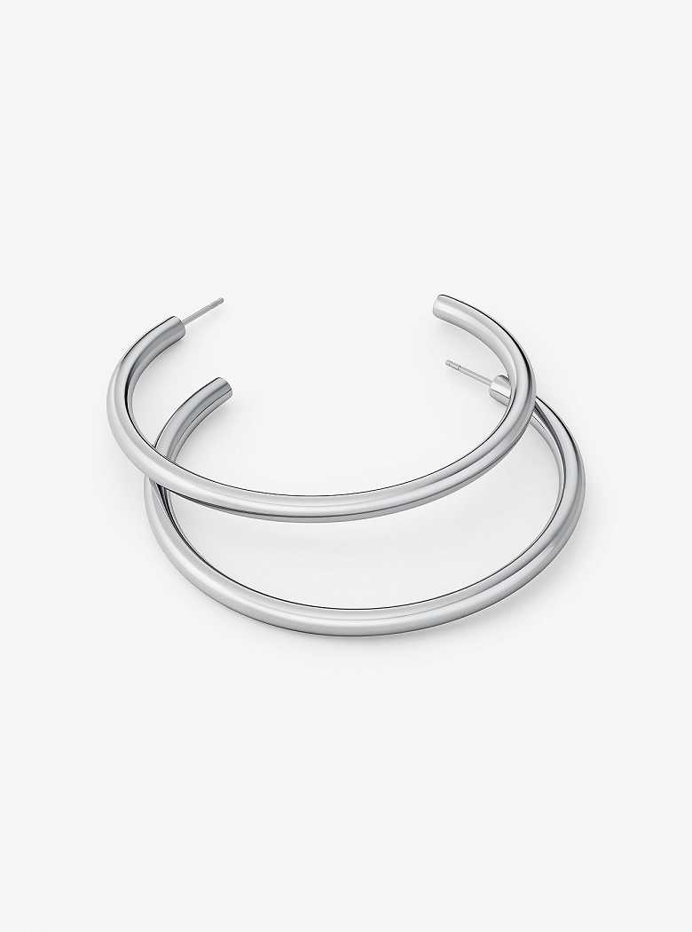 Michaelkors Precious-Metal Plated Brass Large Hoop Prateadas | SN-MK27762