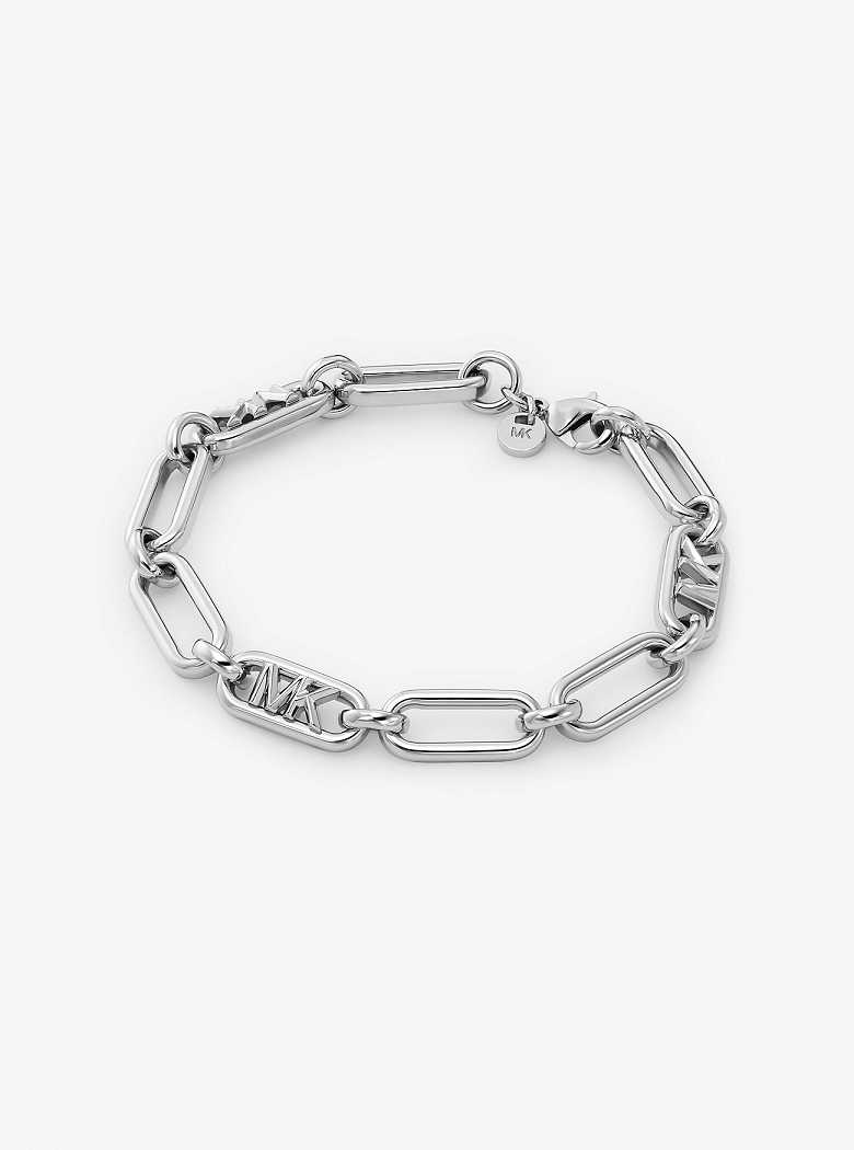 Michaelkors Precious Metal-Plated Brass Empire Logo Chain Link Prateadas | SN-MK27733
