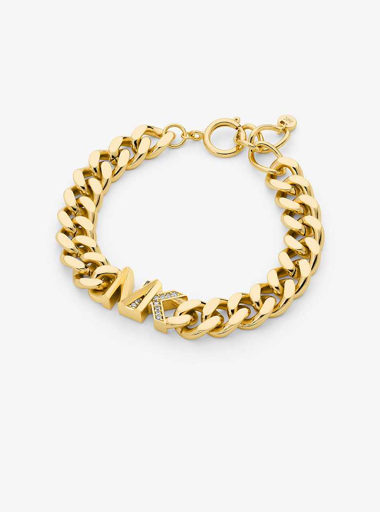 Michaelkors Precious Metal-Plated Brass Pavé Logo Curb Link Douradas | SN-MK27728
