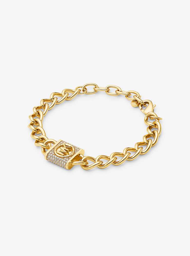 Michaelkors Precious Metal-Plated Brass Pavé Lock Curb Link Douradas | SN-MK27730