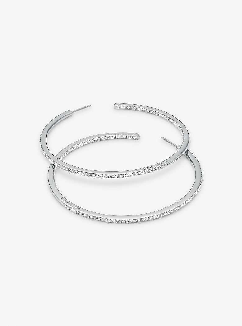Michaelkors Precious Metal-Plated Brass Pavé Hoop Prateadas | SN-MK27756