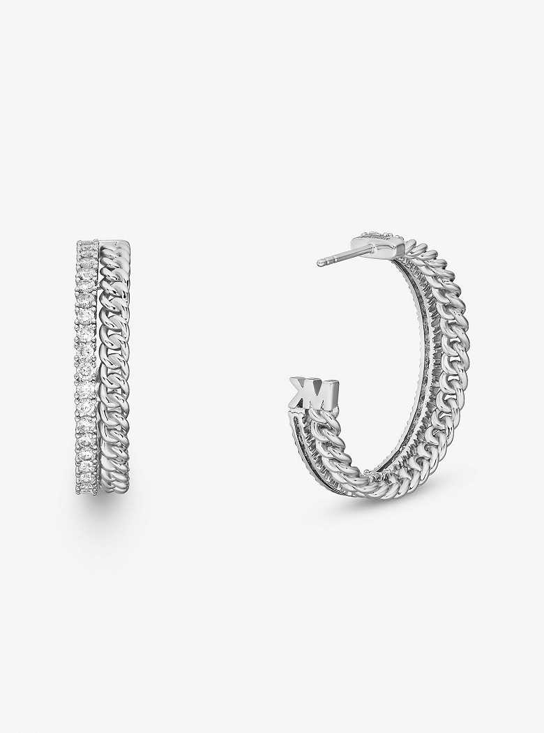 Michaelkors Precious Metal-Plated Brass Pavé Chain Hoop Prateadas | SN-MK27758