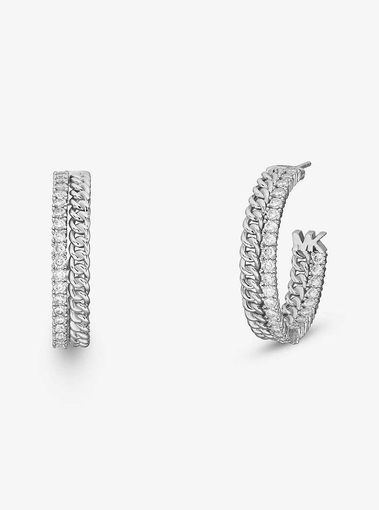 Michaelkors Precious Metal-Plated Brass Pavé Chain Hoop Prateadas | SN-MK27758