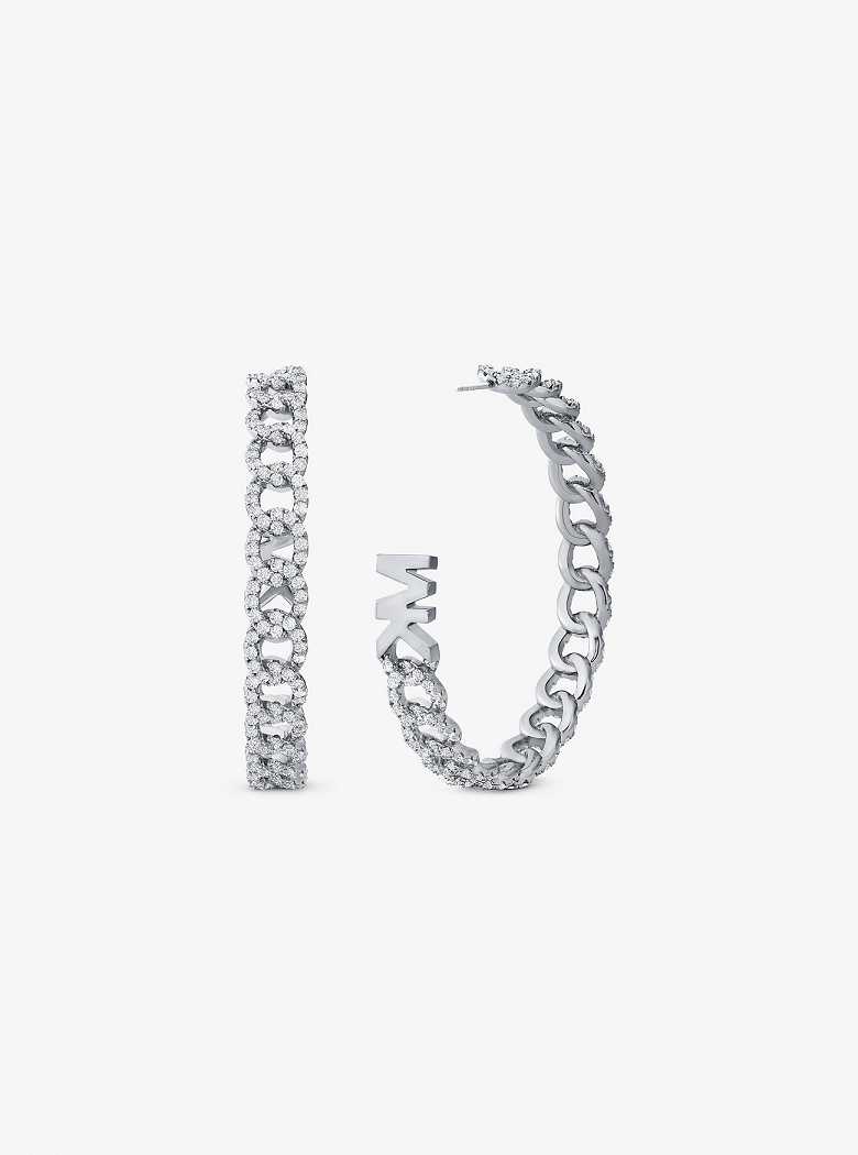 Michaelkors Precious Metal-Plated Brass Pavé Curb Link Hoop Prateadas | SN-MK27761
