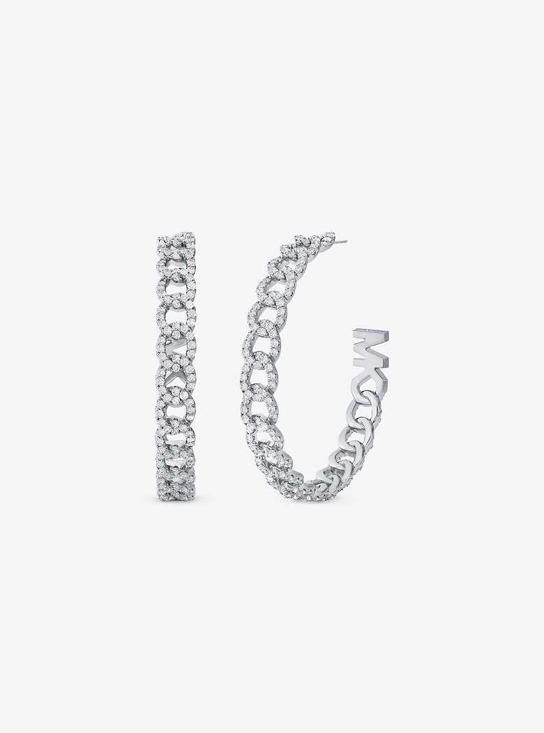 Michaelkors Precious Metal-Plated Brass Pavé Curb Link Hoop Prateadas | SN-MK27761