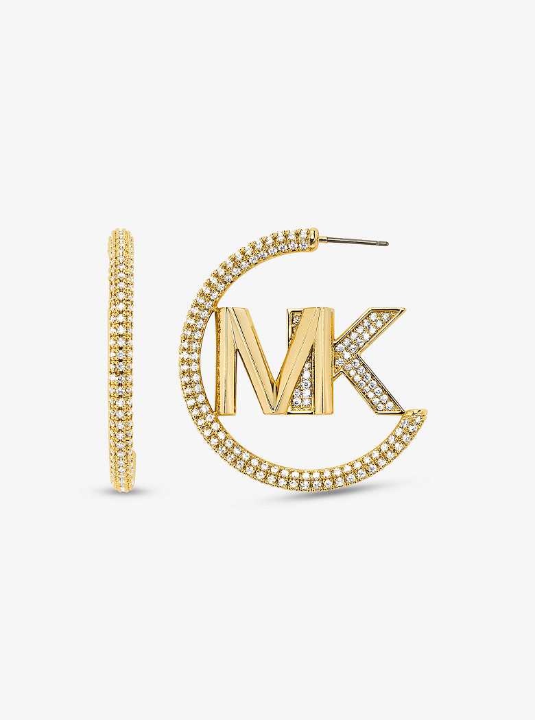 Michaelkors Precious Metal-Plated Brass Pavé Logo Hoop Douradas | SN-MK27775