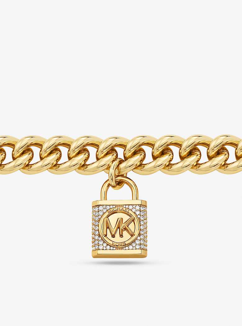 Michaelkors Precious Metal-Plated Brass Pavé Lock Curb Link Douradas | SN-MK27805